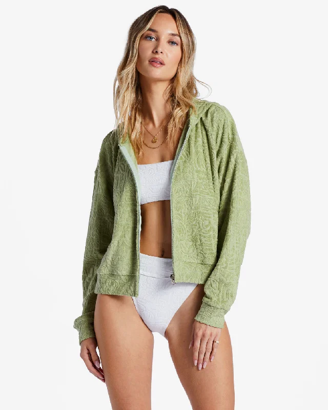 Classic Women's Clothing Styles Beach Breeze Zip Hoodie - Avocado