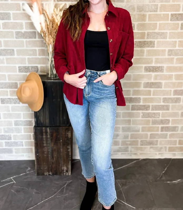 Urban Femme Streetwear Brynlee Corduroy Shacket In Burgundy