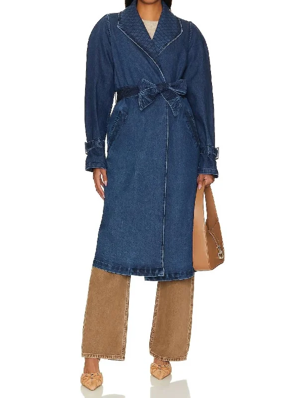 Casual Outfit For Women Cara Trench Coat In Medium Wash Indigo