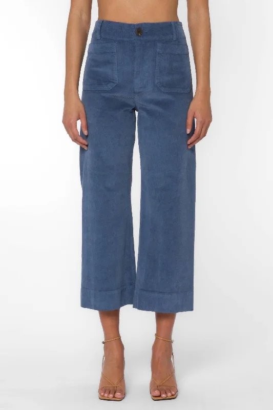 Women's Floral Print Outfit Corduroy Pant In Blue