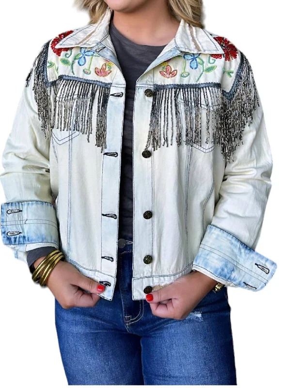 Online Boutiques Affordable Country Queen Embellished Denim Jacket In Washed Denim