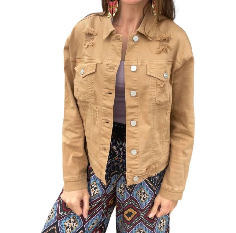 Women Clothes Denim Jacket In Mocha