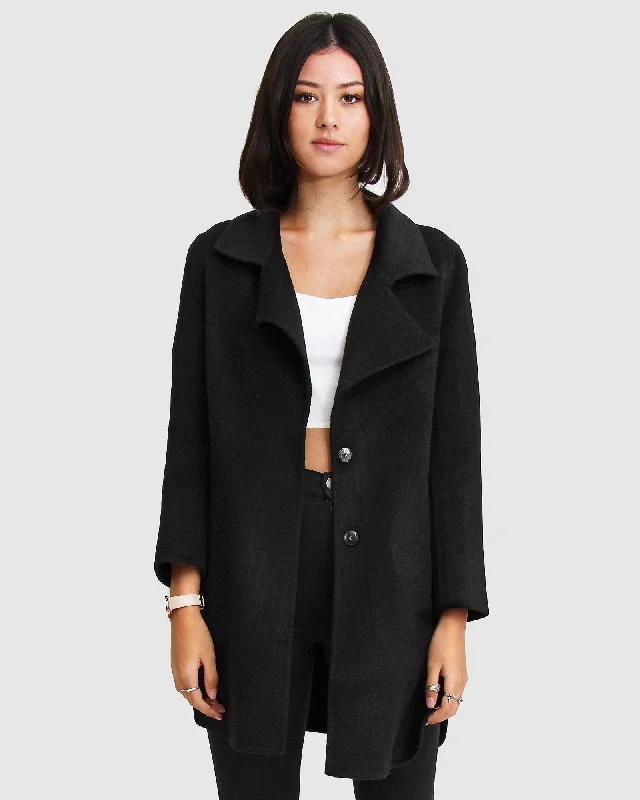 Women's Evening Wear Ex-Boyfriend  Wool Blend Oversized Jacket - Black