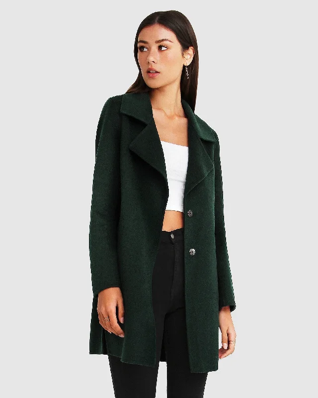 Women's Street Style Casual Wear Ex-Boyfriend  Wool Blend Oversized Jacket - Dark Green