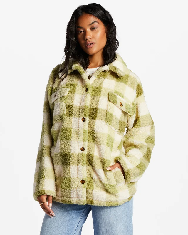 Vintage Women's Fashion Fairbanks Button-Up Teddy Bear Jacket - Green Eyes