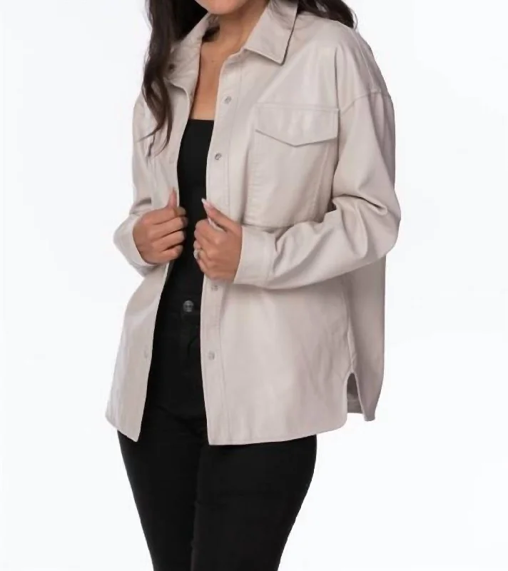 Comfortable Clothes Faux Leather Shacket In Cream