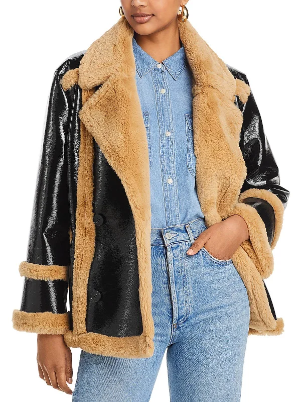 Bold Fashion Filpa Womens Faux Shearling Trim Heavy Trucker Jacket