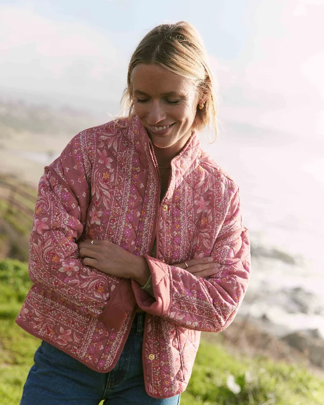 Chic Women's Outfit Folk Story Quilted Jacket - Red Clay