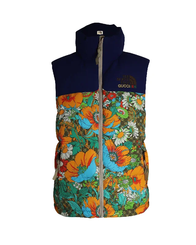 Women's Contemporary Apparel Gucci x The North Face Floral Padded Vest in Multicolor Polyamide