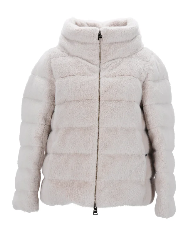 Online Clothing Boutiques Herno Down Jacket in Ecru Faux Fur Polyester