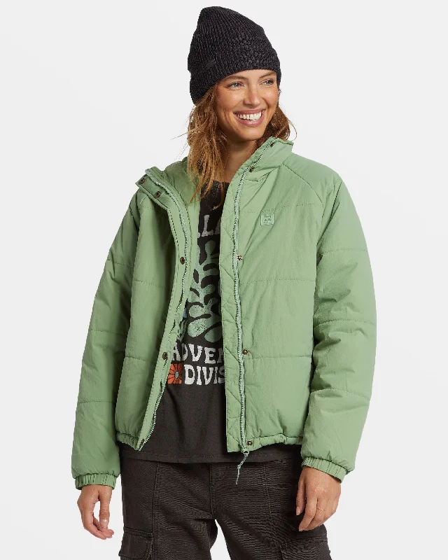 Fashionable Women's Outfit High Route Puffer Jacket - Salty Sage