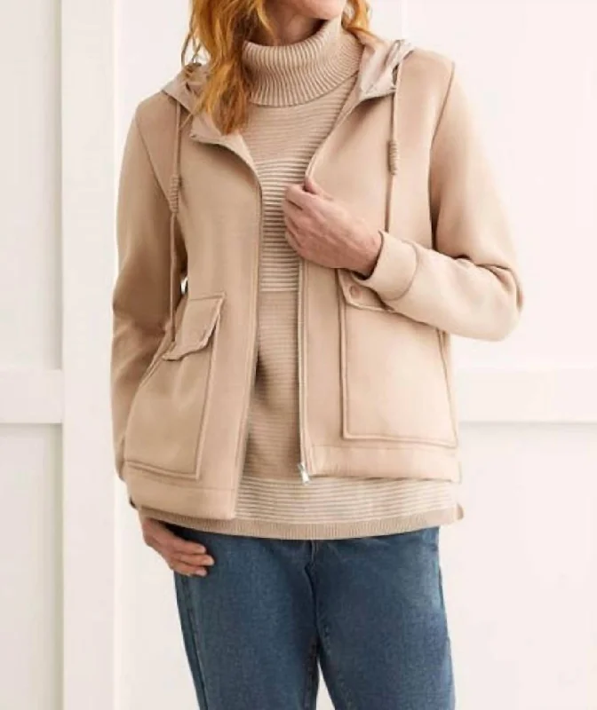 Timeless Elegance Hooded Zip Up Jacket In Tan