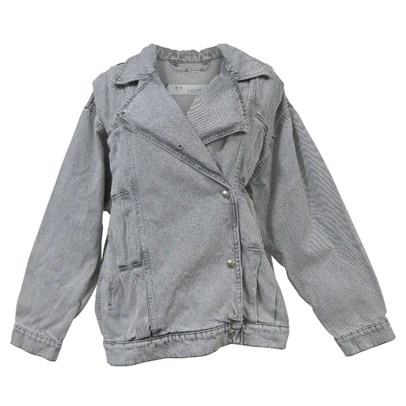 Evening Elegance Iro Noumi Oversized Denim Moto Jacket in Grey Cotton