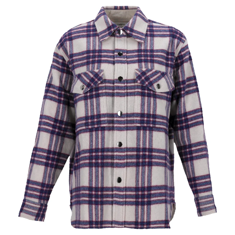 Seasonal Trends Isabel Marant Etoile Checkered Overshirt in White and Blue Wool