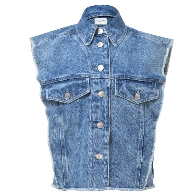 Clothes Of Woman Isabel Marant Etoile Tyra Buttoned Vest in Light Blue Cotton