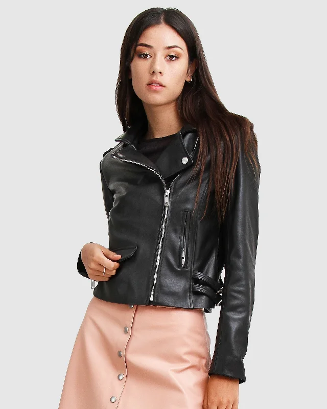 Women's Casual and Dressy Outfits Just Friends Leather Jacket - Black