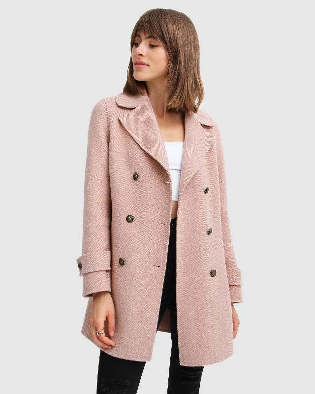 Vintage Women's Fashion Liberty Sherpa Collar Wool Blend Coat - Blush