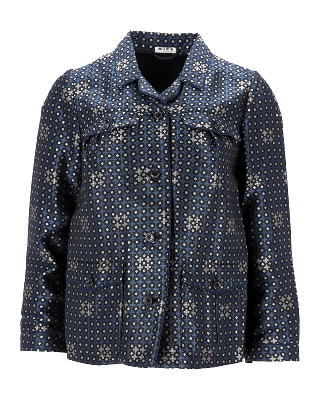 Clothing Online Miu Miu Printed Jacket in Blue Acetate