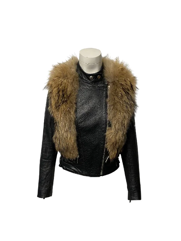 Women's Resort Apparel Nour Hammour Finn Racoon Jacket in Black Lambskin Leather