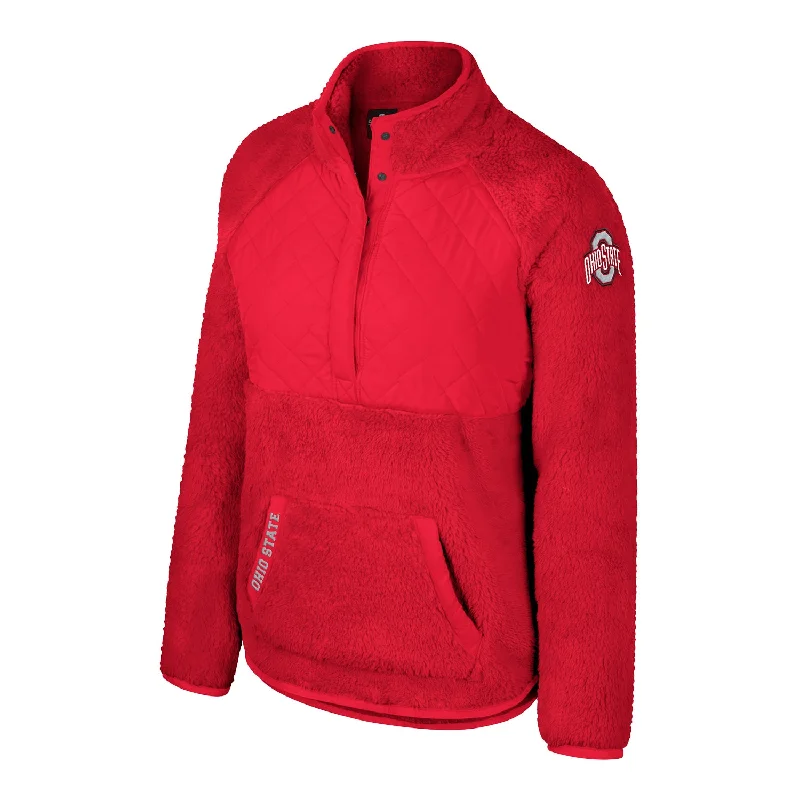 Clothing Store Ladies Ohio State Buckeyes Snap Sherpa Scarlet 1/2 Snap Jacket