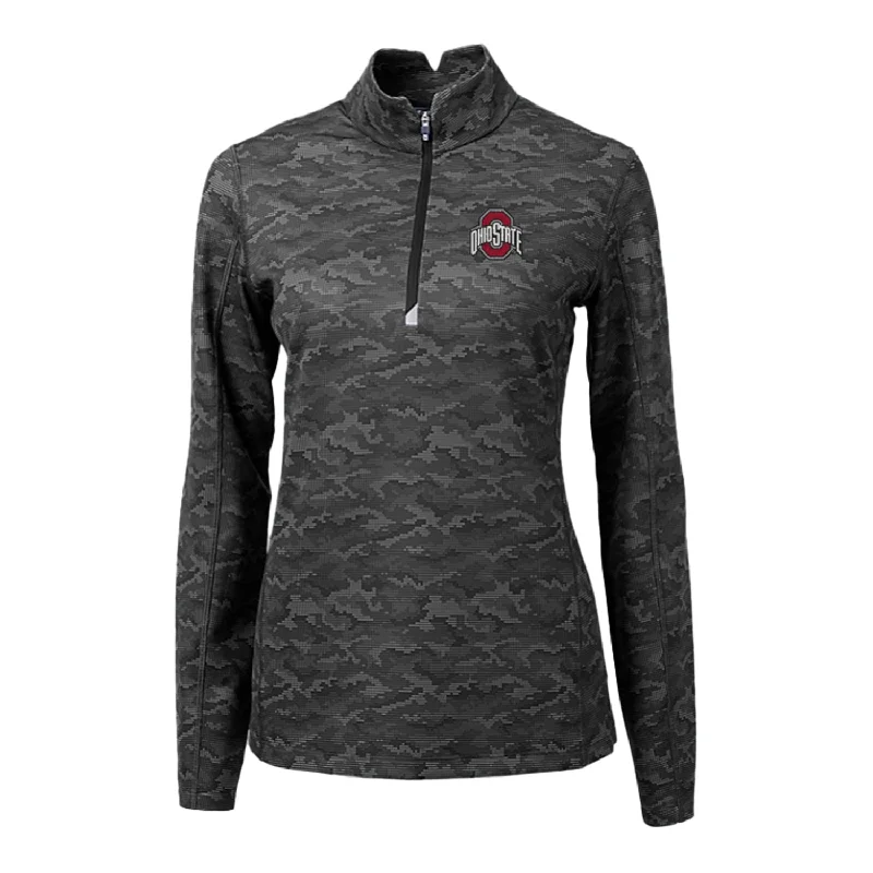 Best Boutiques Online Ladies Ohio State Buckeyes Cutter & Buck Traverse Stretch Black Camo 1/4 Zip Jacket