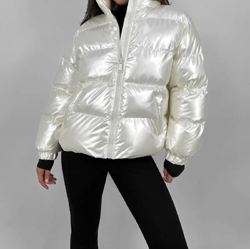 Affordable Online Boutiques Pearl Sheen Puffer Coat In Ivory