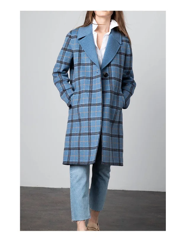 Flash Sale Or Flash Sales Plaid Notch Collar Coat In Blue Multi