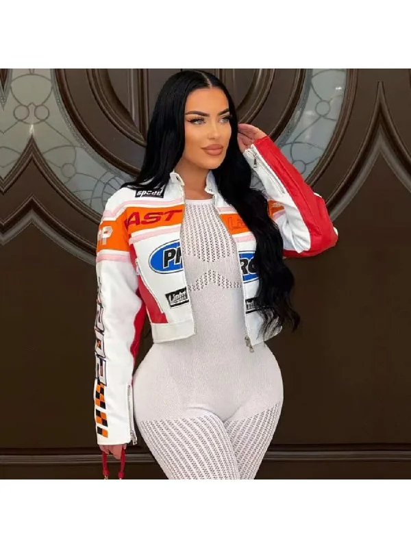 Women's Evening Apparel Racer Stand Collar Zipper Cropped Jackets