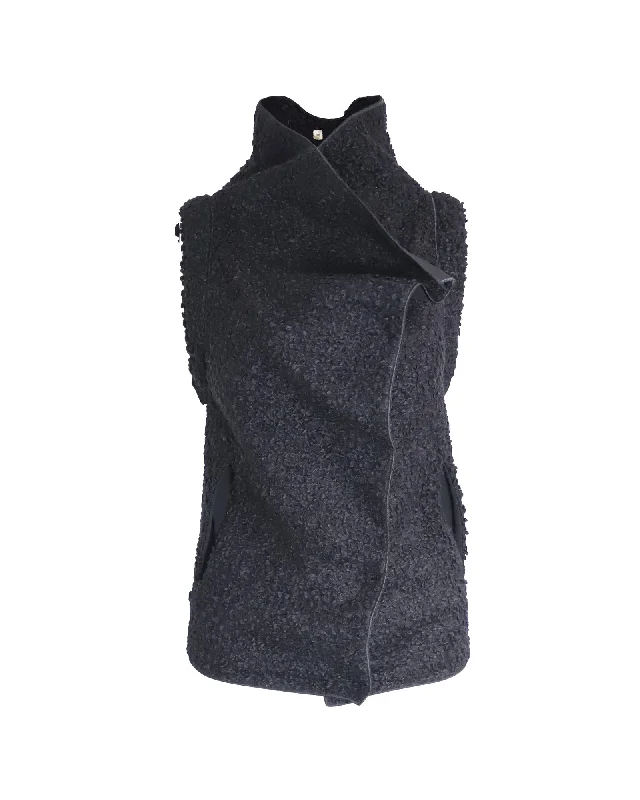 Online Impressions Boutique Roland Mouret RM Mohair Blend Draped Collar Vest in Black Wool