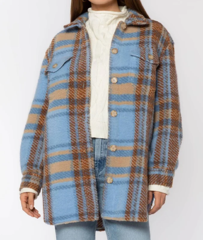 Clothes Sales Royce Shacket In Blue Brown Plaid