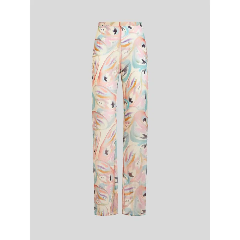 Casual Attire For Women Silk Trousers With Butterfly Pattern