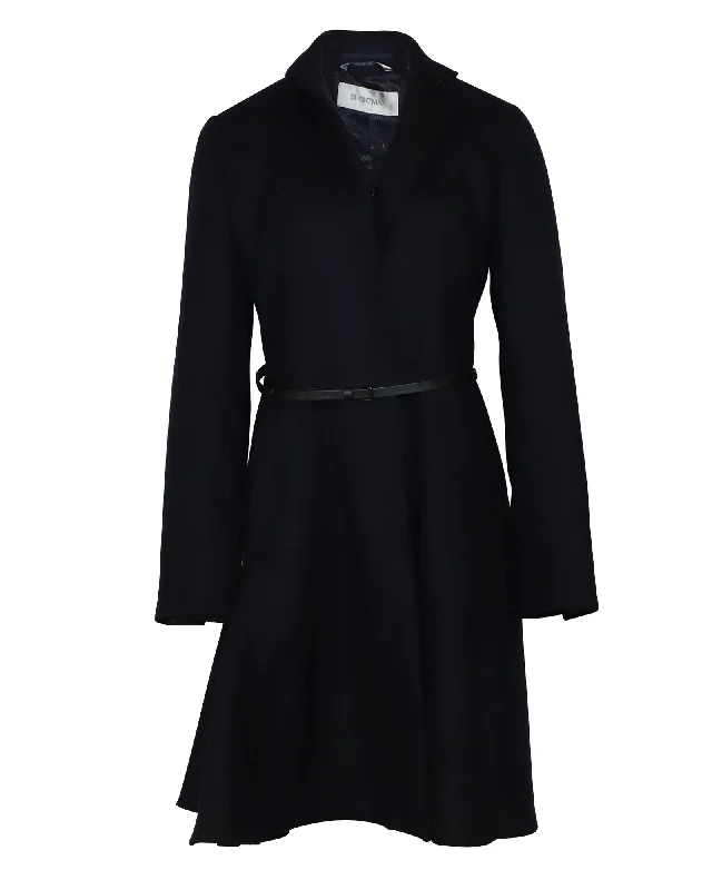 Fashionable Women's Casual Apparel Sportmax Malia Belted Coat in Midnight Blue Wool