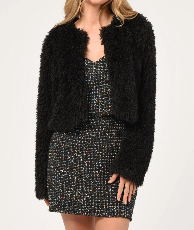 Clearance Sale Thalia Faux Fur Cropped Coat In Black