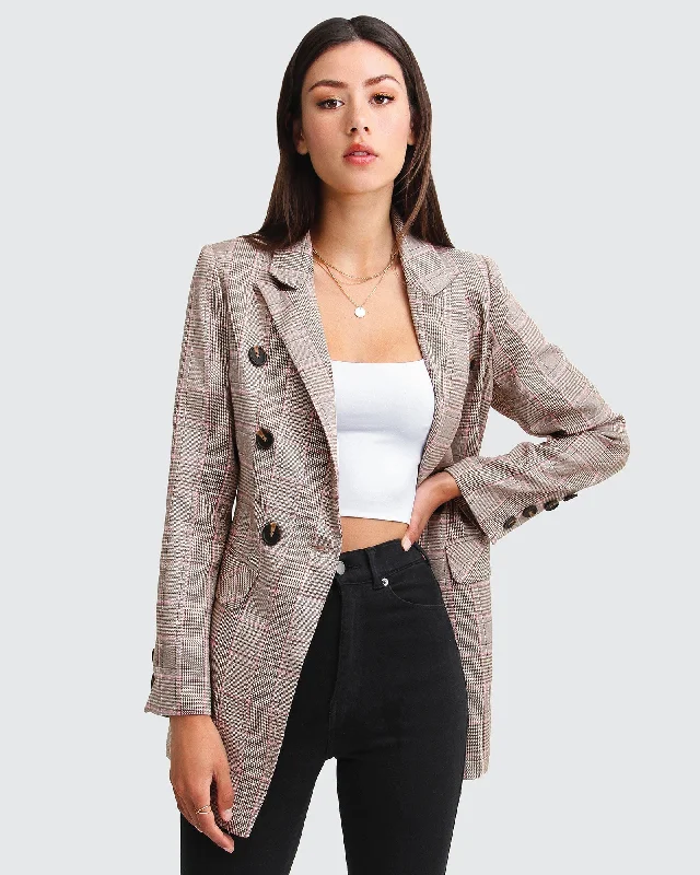 Women's Fashion Essentials Too Cool For Work Plaid Blazer - Brown