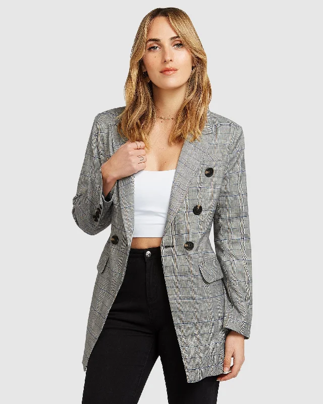 Women's Professional Outfit Too Cool For Work Plaid Blazer - Charcoal