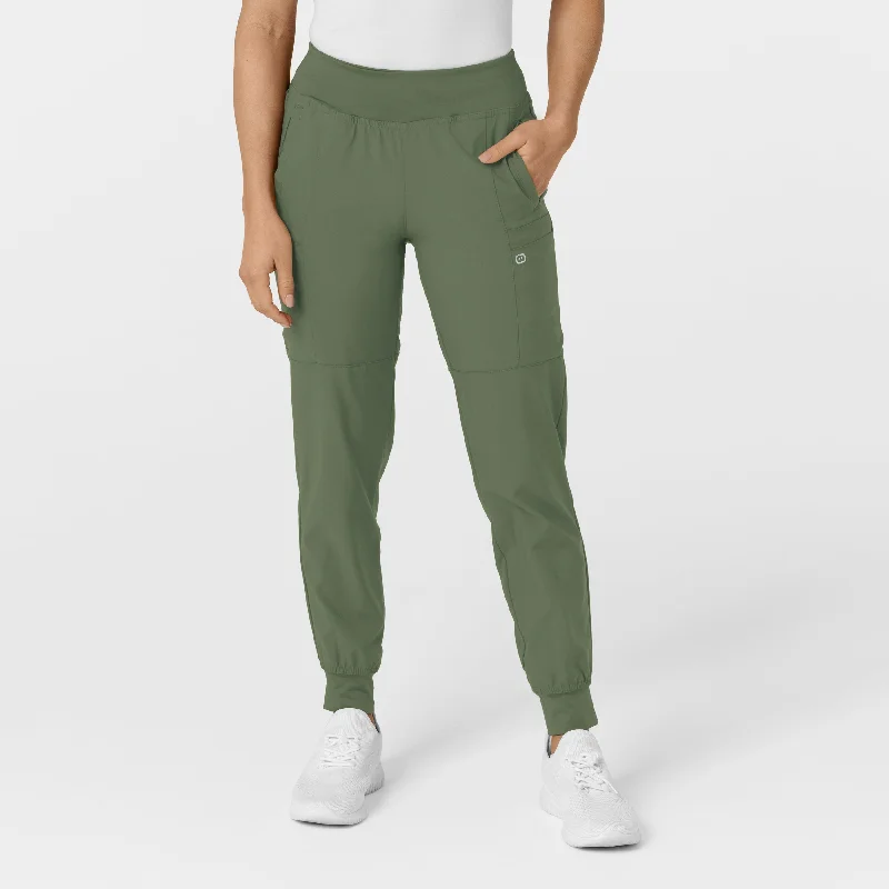 Women's Formal Event Outfit W123 Women's Comfort Waist Cargo Jogger Scrub Pant - Olive