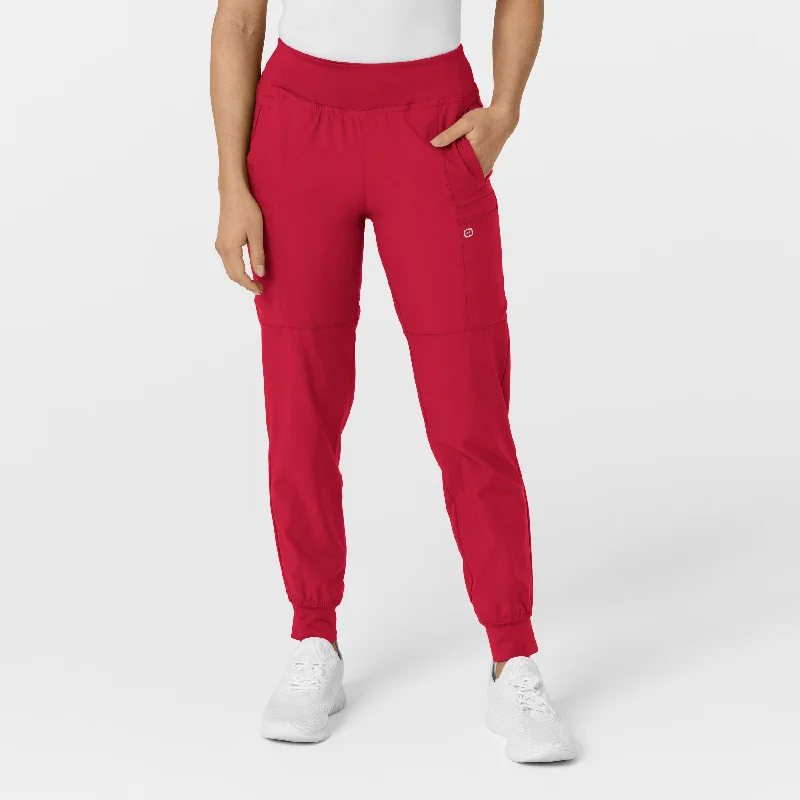 Women's Holiday Attire W123 Women's Comfort Waist Cargo Jogger Scrub Pant - Red