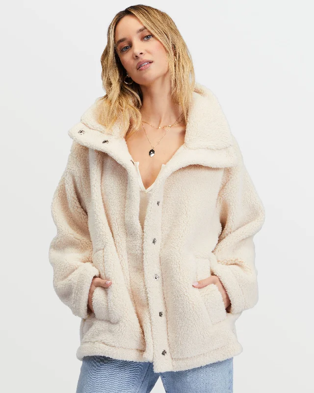 Women's Timeless Attire Warm N Cozy Teddy Bear Sherpa Button-Up Jacket - Antique White