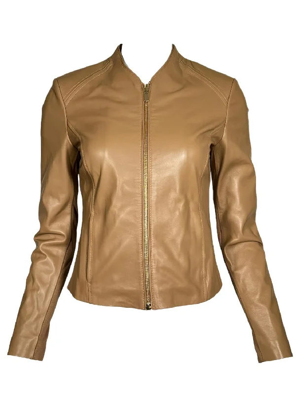 Wardrobe Upgrade Women Leather Jacket In Praline