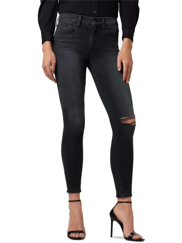 Women's Formal Clothes Womens Destroyed Mid Rise Skinny Jeans