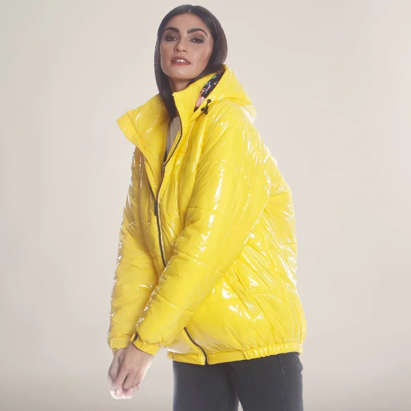 Women's Classic Outfit Women's Hi-Shine Chevron Quilt Puffer with Nickelodeon Mashup Print Lining Jacket
