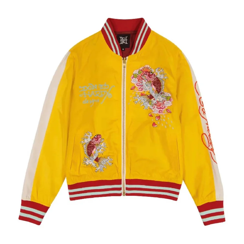 Luxury Fashion Women's Koi Cranes Souvenir Jacket In Gold White