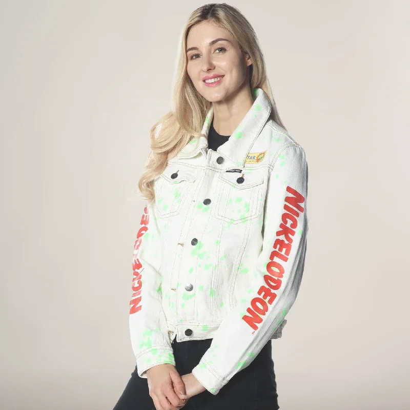 Women's Festive Attire Women's White Denim Nickelodeon Trucker With Pai Jacket
