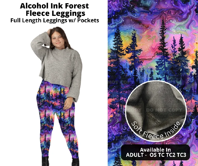 Women's Clothing Apparel Alcohol Ink Forest Fleece Leggings