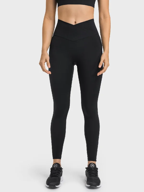 Women's Transitional Outfit Butterly Crossover Waist Leggings with Pockets
