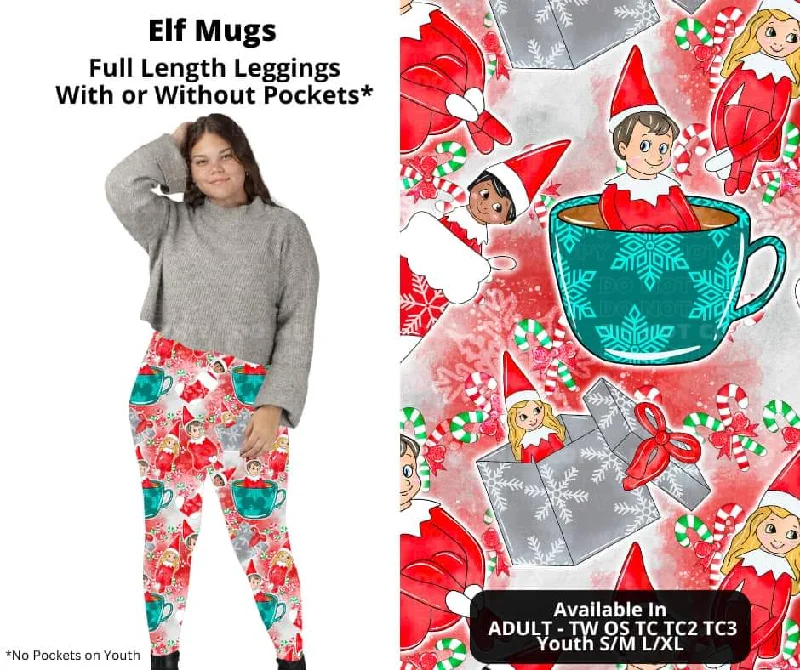Stylish Women's Apparel Elf Mugs Full Length Leggings w/ Pockets