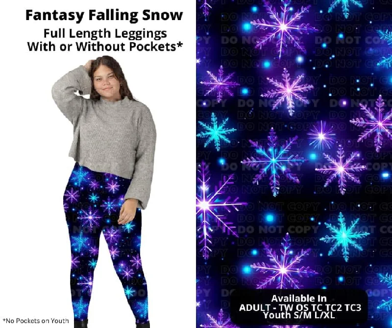 Women's Functional Outfit For Outdoor Activities Fantasy Falling Snow Full Length Leggings w/ Pockets Women's Functional Outfit For Outdoor Activities Fantasy Falling Snow Full Length Leggings w/ Pockets