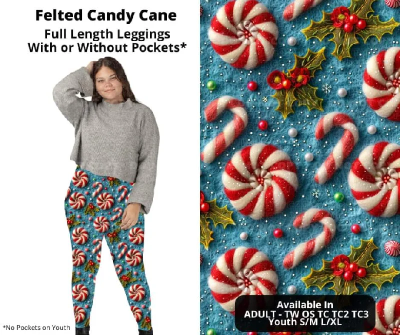 Casual Apparel For Women Felted Candy Cane Full Length Leggings w/ Pockets