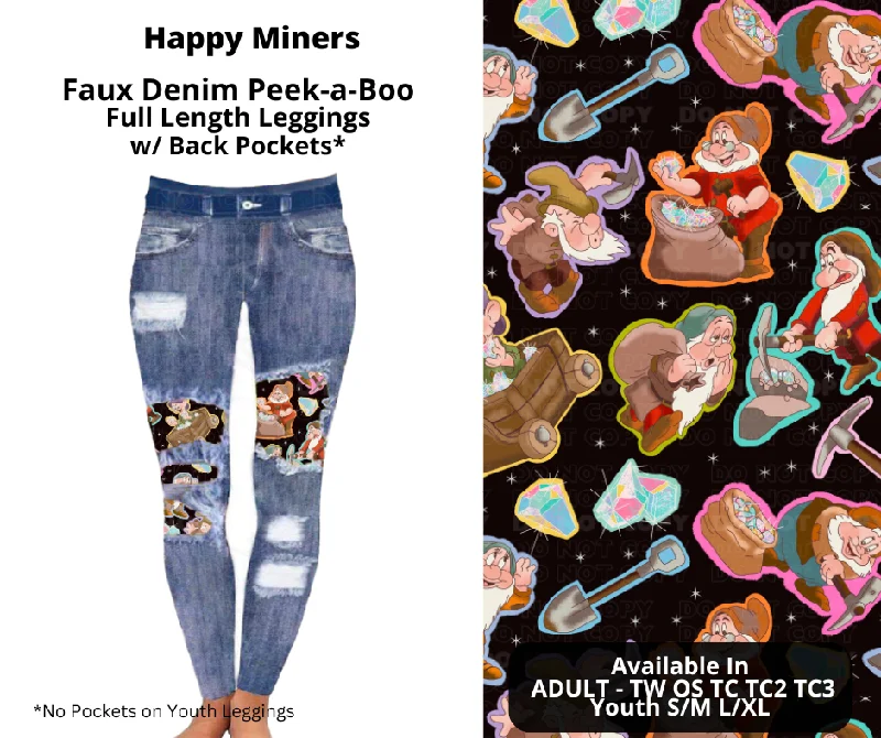 Women's Timeless Attire Happy Miners Faux Denim Full Length Peekaboo Leggings