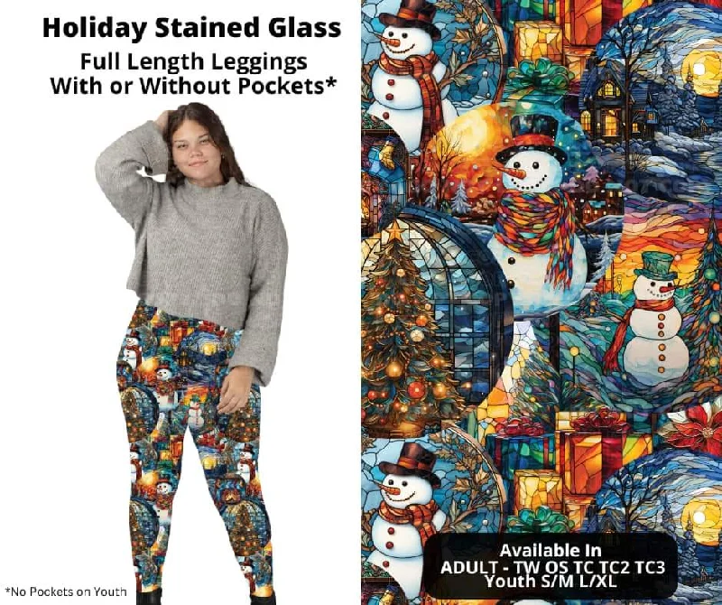 Women's Outdoor Activity Garments Holiday Stained Glass Full Length Leggings w/ Pockets